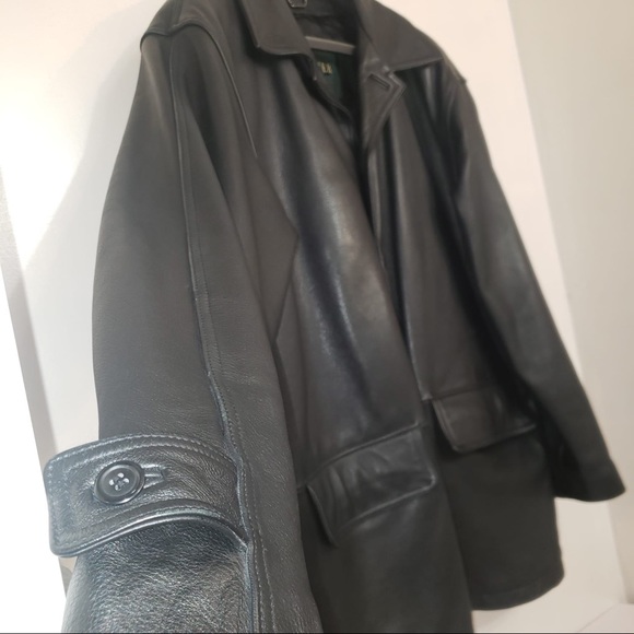 DANIER Black Leather Trench Long Soft Jacket Men's - Picture 7 of 13